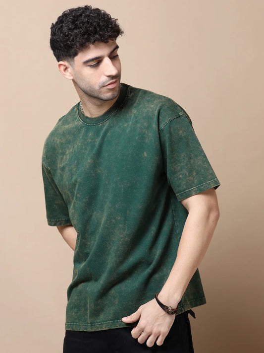 Acid Washed Oversized T-Shirt | Bottle Green – Premium Streetwear Essential