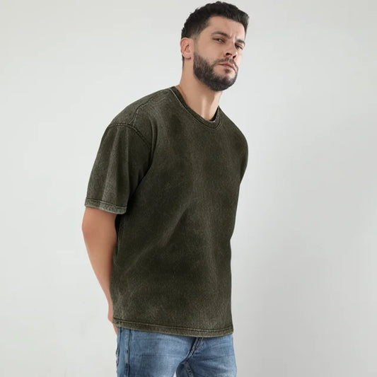 Acid Wash Oversized T-Shirt – Olive Green | Premium Streetwear Essential