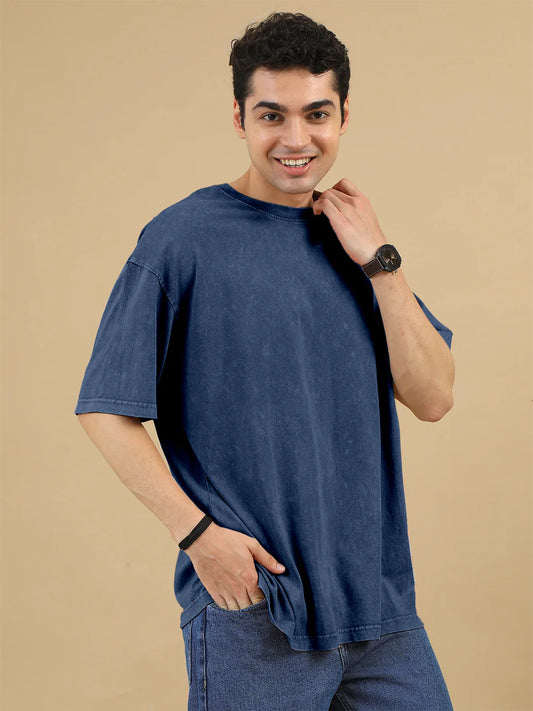 Acid Wash Oversized T-Shirt | Navy Blue – Premium Streetwear Essential